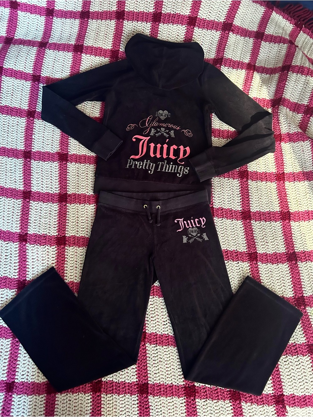 🖤Y2K Vintage Juicy Couture Black Velour Full Tracksuit Set